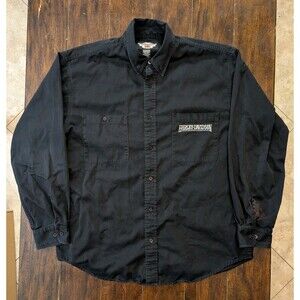 VTG Harley Davidson Shirt XL Black Canvas Workwear Distressed Y2K Techwear Gorpc